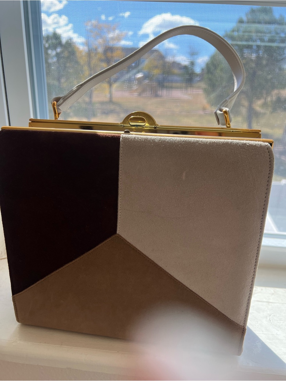 Vintage 1950s 60s Town & Country Shoes Colorblock Suede Frame Handbag